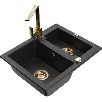 Mexen Carlos кухненска мивка от гранит 1, 5-коморна с кухня батерия Rita, черно/сребърен металик - 6518-73-670300-50 (6518-73-670300-50)