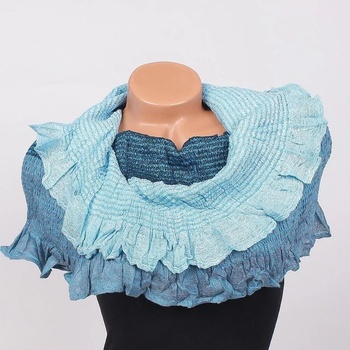 Image 1 of Кръгъл шал в бяло, черно и сиво със сини линии