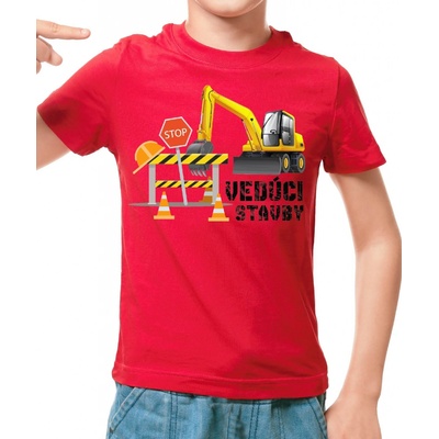 Fajntričko Kids detské tričko Bager Vedúci stavby červená