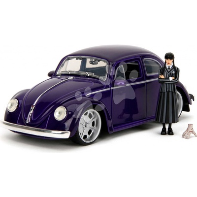 Jada Autíčko Volkswagen Beetle Hollywood Rides kovové s otevíratelnými dveřmi a figurkou Wednesday 1:24