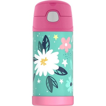 Thermos FUNtainer Термо бутилка със сламка, цветя, 355 мл, розово-зелена (12001J)