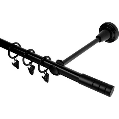 OK-GarnýžeCZ Garnýž kovová jednořadá 19mm Techno černá 410 cm do stěny / kroužky s žabkou