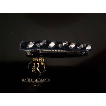 Image 1 of Radi handmade Кадифена шнола за коса в синьо с кристали и камъни (081)