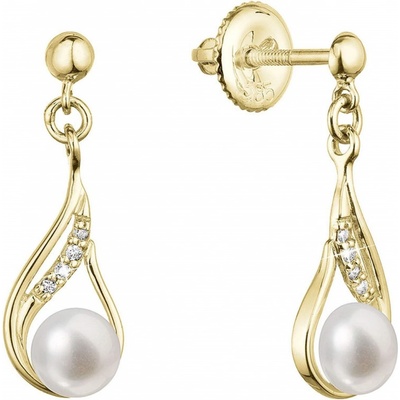 Pavona Elegantní zlaté náušnice s říční perlou a brilianty 91PB00047