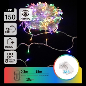 Aigostar -LED Външна гирлянда 150xLED/8 функции 3xAA 15, 3m IP44 многоцветна (AI1371)