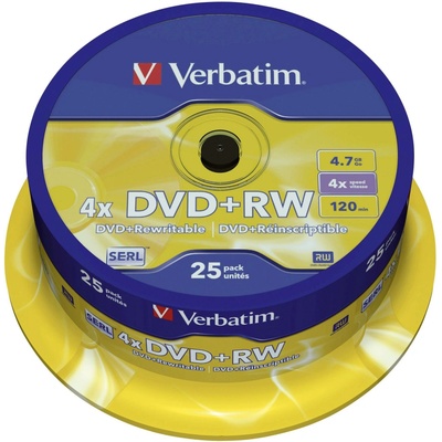 Verbatim DVD+RW 4,7GB 4x, SERL, cakebox, 25ks (43489)