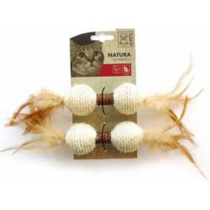 Mpets Играчка за котки M-Pets Natura Dumbbell - Котешка играчка 2бр гирички с пера, натурална 24x4, 5x4, 5 см - Белгия 20601199
