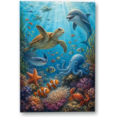 Plakát – Podmořští kamarádi u korálového útesu 90 × 135 cm Bez rámu Ne Bez rámu