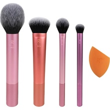 Real Techniques Brushes Everyday Essentials sada štětec na tvářenku + štětec na oční stíny + štětec na rozjasňovač + štětec na make-up + houbička na make-up