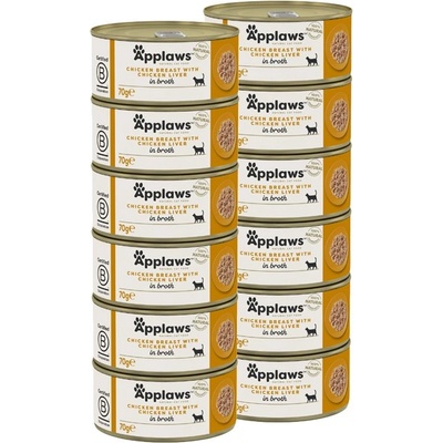 Applaws Консерва за котки с пилешки гърди и черен дроб в бульон 12 x 70 г