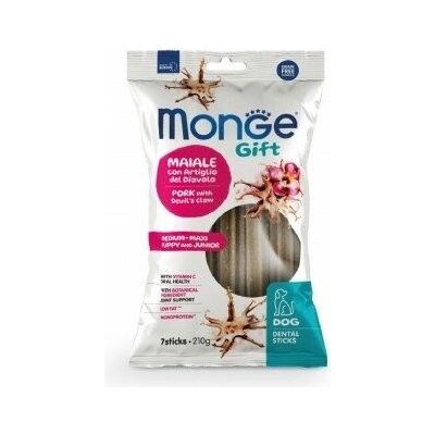 MONGE GIFT Dog Puppy Junior Dental Medium Maxi tyčinky vepřové ďáblův dráp 210 g