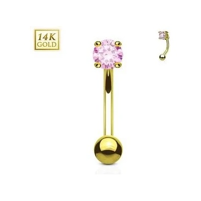 Šperky4U zlatý piercing do obočí zirkon ZL01109P-YG