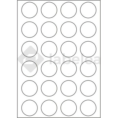 Labelea Samolepiace etikety kruh 40x40 mm biele papierové fotomatné, na hárku A4, pre laserovú a atramentovú tlač, Farba etikiet Biela, Počet hárkov v balení 100 E05999040W024S