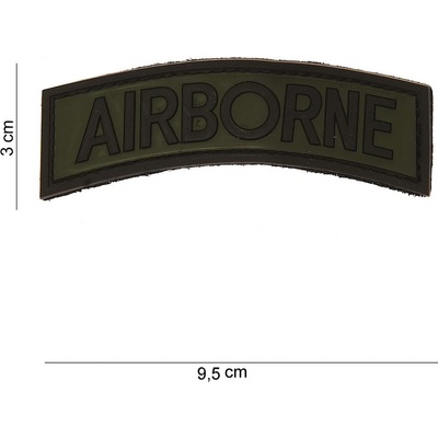 Gumová nášivka 101 Inc nápis Airborne - olivová
