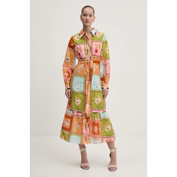 Never Fully Dressed Рокля с лен Never Fully Dressed в оранжево среднодълга разкроена NFDDR1782 (NFDDR1782)