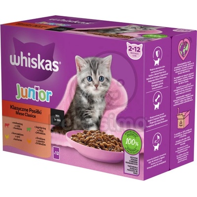 Whiskas Junior класически кремообразен пауч храна за малки котенца - асортимент 12 x 85 г