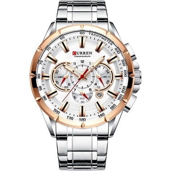 Curren Мъжки часовник Curren Bloodmoon, Хронограф, Неръждаема стомана, Кварцов, Сребрист/Розово злато (CURREN-8363-SILVER-GOLD)