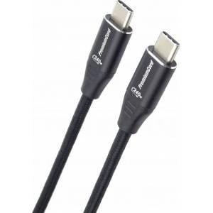 PremiumCord cable USB-C M/M, 240W 480Mbps black cotton braid, 0.5m