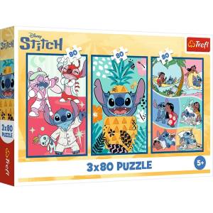 Trefl Детски пъзел Trefl от 3 x 80 части - Светът на Стич (34885) - baby