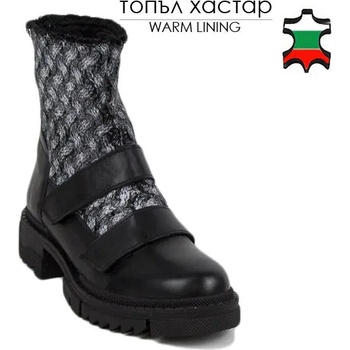 Image 1 of Български обувки Дамски боти от черна естествена кожа в комбинация с текстил 20411