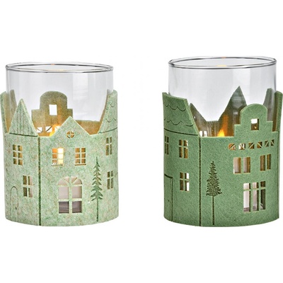 Textilomanie Sklenený svietnik GREEN HOUSES 13 cm zelený - rôzne varianty