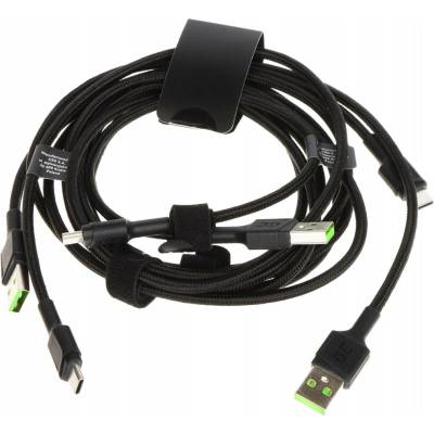 Green Cell KABGCSET01 GC Ray USB-C, LED podsvícení, rychlo nabíjení UC, QC 3.0, 30cm, 120cm, 200cm, zelený