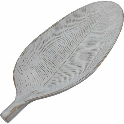 GOBA Tanier dekoračný – drevený list, biely 60 cm