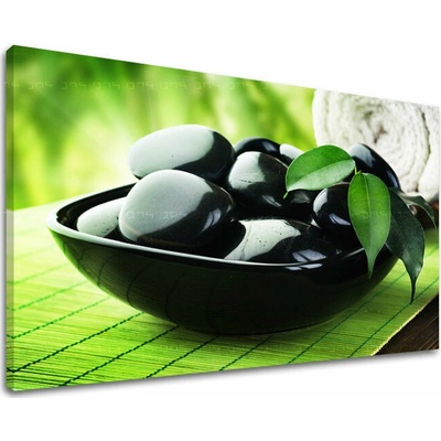 Obraz zen kameňov v čiernej, bielej a zelenej na plátne – Feng Shui - 20x30 cm