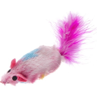 JK Animals plyšová chrastící myška s pírky 16 cm