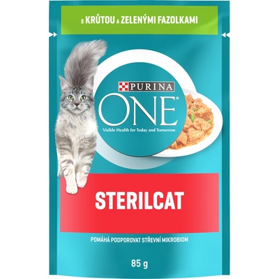 Purina One Sterilcat s krůtou a zelenými fazolkami ve šťávě 85 g
