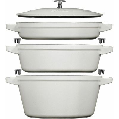 Staub Sada 3v1: litinový hrnec, kastrol a pánev s poklicí, Ø 24 cm, bílý lanýž 1010892 – Zbozi.Blesk.cz