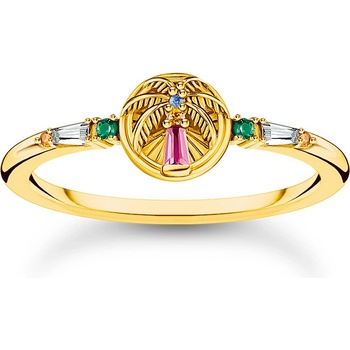 Thomas Sabo TR2457 488 7 Gold-plated prstýnek with palm tree and coloured stones