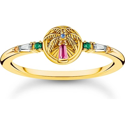 Thomas Sabo TR2457 488 7 Gold-plated prstýnek with palm tree and coloured stones