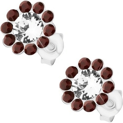 Šperky eshop ze stříbra kvítek z čirých a bordó krystalů Preciosa I33.14