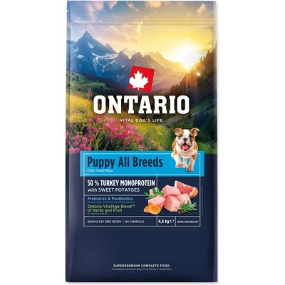 Ontario Puppy & Junior All Breeds Monoprotein Turkey & Sweet Potatoes 2 x 6,5 kg