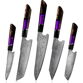 HARAHU Комплект дамаски ножове to-35119 - Лилав / 5бр kp35119 (to-35119)
