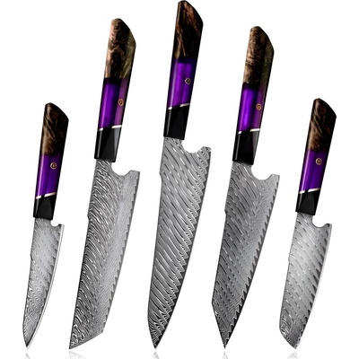 HARAHU Комплект дамаски ножове to-35119 - Лилав / 5бр kp35119 (to-35119)