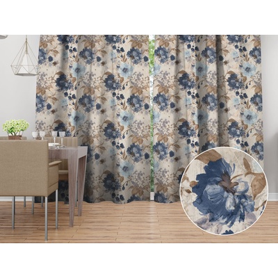 Biante Dekoračný záves Parma PM-113 Modré kvety na smotanovom 145x140 cm