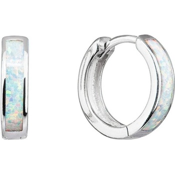 Evolution Group Slušivé kruhové náušnice s bielymi syntetickými opálmi 11402.1