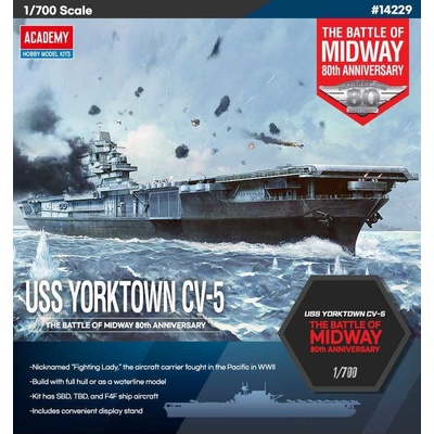 ACADEMY Model Kit loď 14229 USS Yorktown CV-5 Battle of Midway 1:700