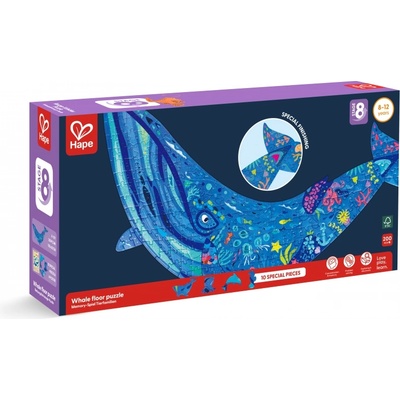 Hape Пъзел за под Hape - Кит, 200 части (H1668)