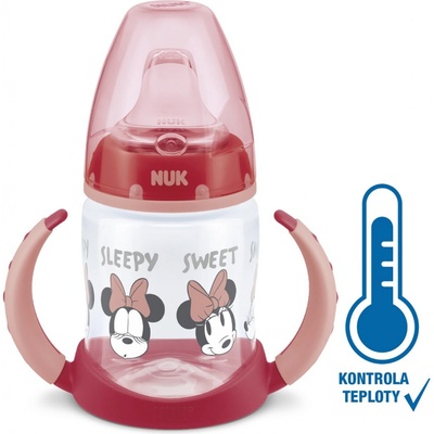 Nuk lahvička na učení Mickey s kontrolou teploty červená 150 ml