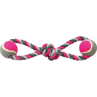 Duvo Plus Knotted Cotton Pull Ring & 2 Tennis Balls - Кучешка играчка за дърпане и дъвчене - въже с 2 тенис топки 38 см. сиво-синя
