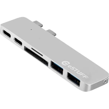 eSTUFF Allure USB-C Hub Pro - мултифункционален хъб за свързване на допълнителна периферия за MacBook Pro 16, TouchBar 13, TouchBar 15 (2016 и по-нови) (сребрист)