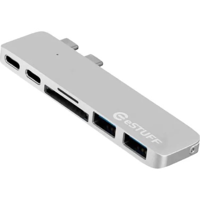 eSTUFF Allure USB-C Hub Pro - мултифункционален хъб за свързване на допълнителна периферия за MacBook Pro 16, TouchBar 13, TouchBar 15 (2016 и по-нови) (сребрист)