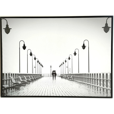 Bondecor Obraz na plátně v rámu černobílý "Molo s lampami" 84x59cm