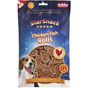 NOBBY Лакомство за куче Star Snack Chicken Fish Rolls - 66, 8% пилешко месо и 25% сушена треска, 113 гр - NOBBY Германия - 50405