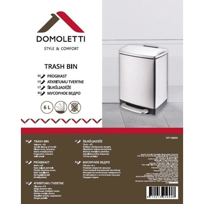 Domoletti Čtvercová popelnice s pedálem, 6 l, mat. sid.
