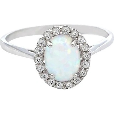 B&B Goldinvestic Zlatý prsten ovál s opálem a zirkony bílé zlato N3327