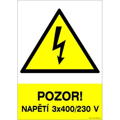 RAFO Samolepka Pozor! Napětí 3x400/230 V Velikosti: 7 x 10 cm